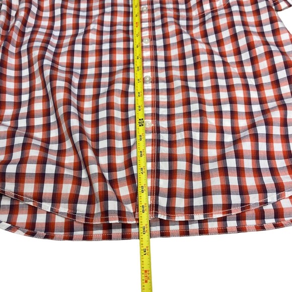 CODE men's L 42cm button down short sleeve gingham blue red white 100% cotton - Picture 5 of 11